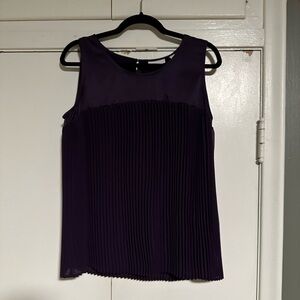 New York & Company Purple Pleated Chiffon Tank Top Medium M